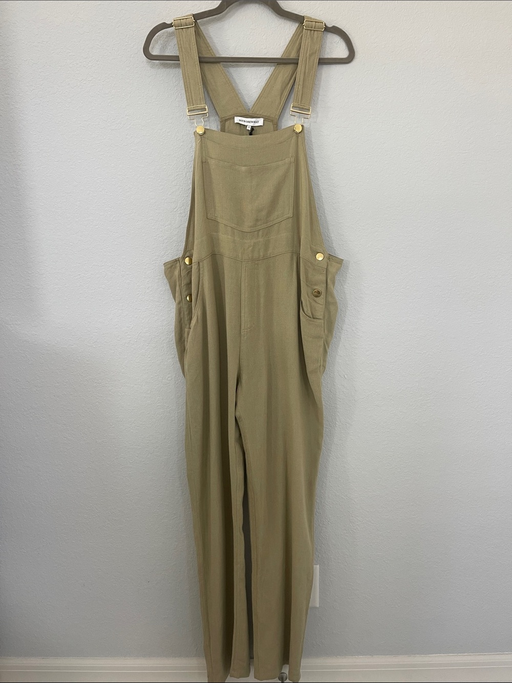 WeWoreWhat NWT Linen Blend Utility Overalls Jumpsuit Khaki Tan M
